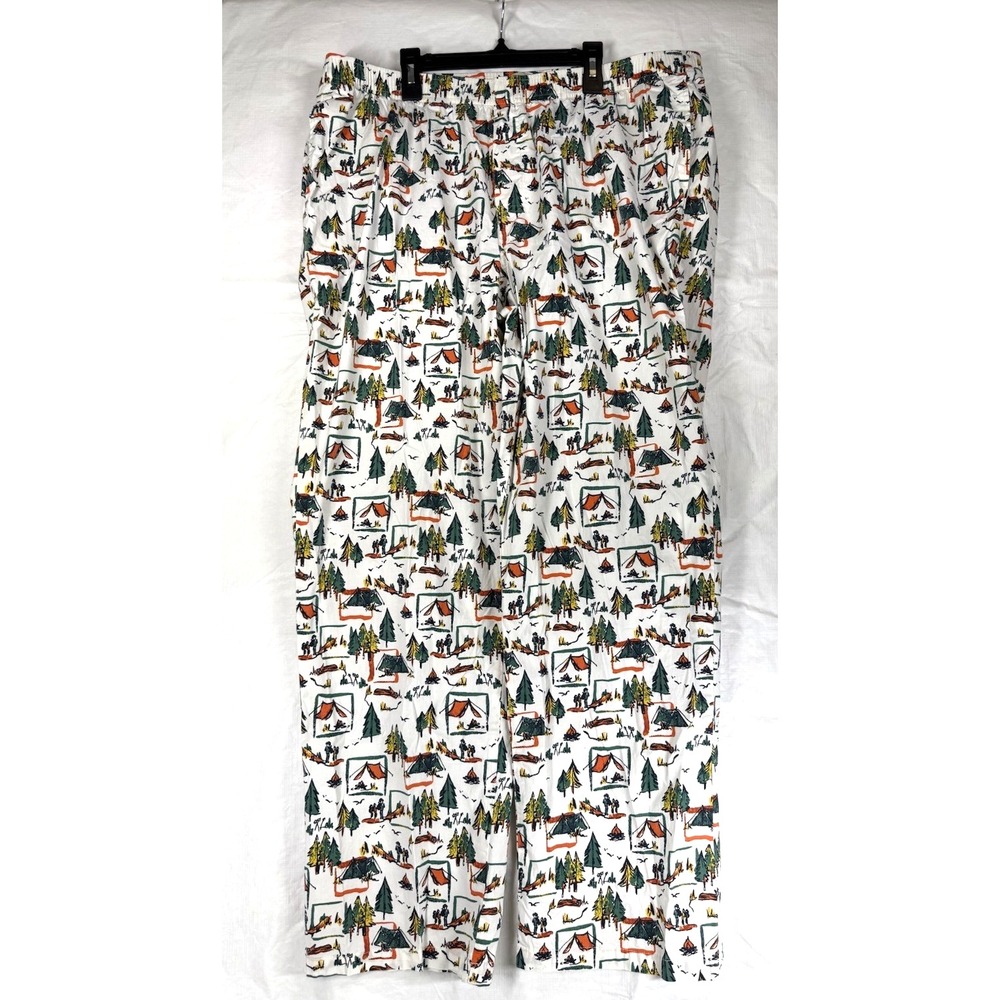 L.L. Bean Pajama Pants Men's XL White All Over Graphic Hiking Trees Camping